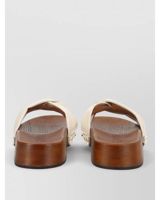 Ganni Brown Studded Flat Slides Twisted Strap Design