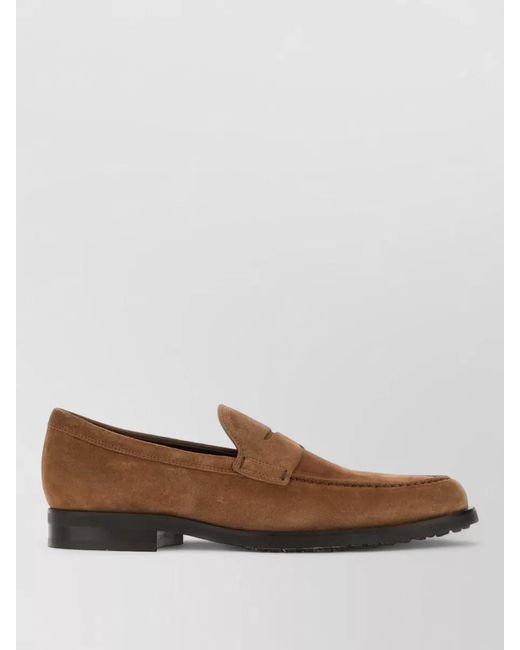 Tod's Brown Suede Loafers Round Toe Rubber Sole for men