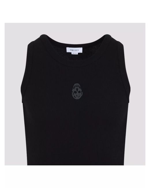 McQueen Black Ribbed Cotton Skull Tank Top for men