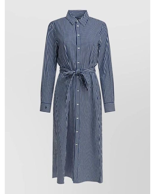 Polo Ralph Lauren Blue Cotton Logo-Print Midi Shirt Dress