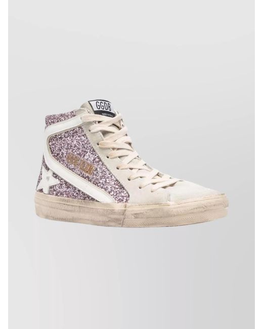 Golden Goose Deluxe Brand White Leather Glitter High-Top Sneakers