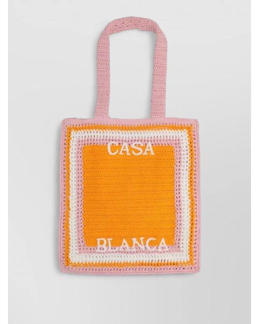 Casablanca Orange Logo Crochet Tote Bag Dual Handles