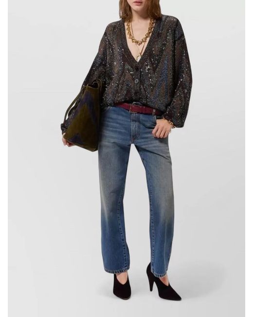 Missoni Black Sequined Zigzag Knit V-Neck Long-Sleeve Cardigan