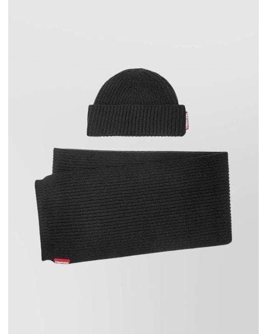 DSquared² Black Knit Beanie And Scarf Matching Set for men