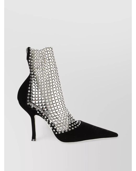 Rene Caovilla White Mesh Pointed Toe Stiletto Ankle Pumps