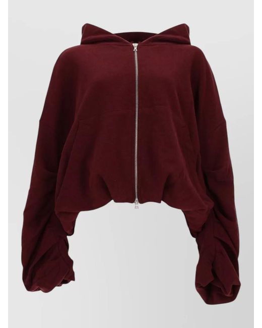 Dries Van Noten Red Hooded Cropped Jacket Relaxed Fit Pockets