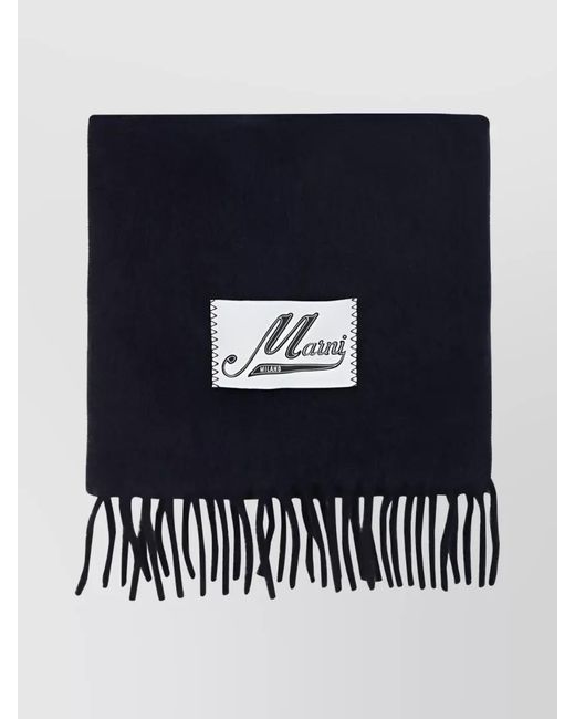 Marni Blue Alpaca-Blend Fringed Scarf