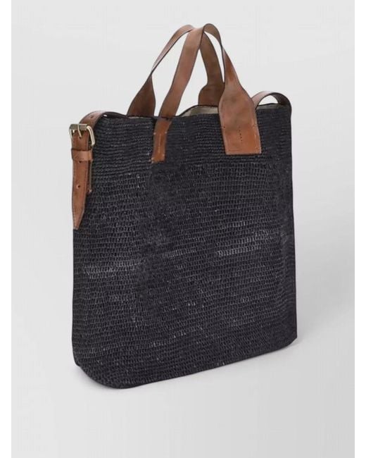 IBELIV Blue Shoulder Bag Natural Raffia Buckle Detail