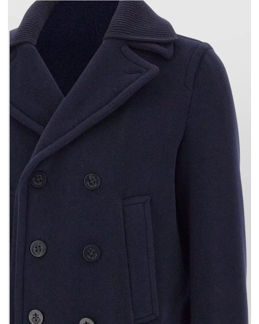 Paul & Shark Blue Double-Breasted Wool Peacoat With Pockets for men