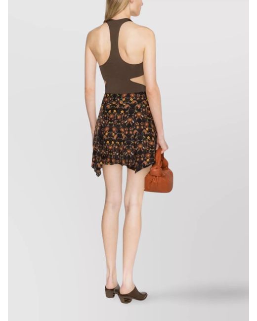 Isabel Marant Black Silk Floral-Print High-Rise Asymmetric Mini Skirt
