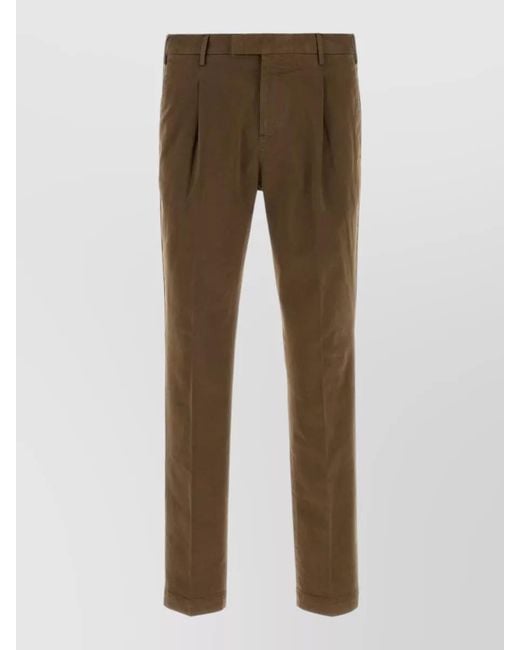 PT Torino Brown Stretch Cotton Pants Regular Fit Pleated for men