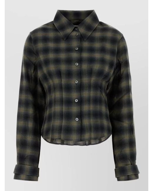 Our Legacy Black Cropped Cotton Blend Shirt Plaid Design for men