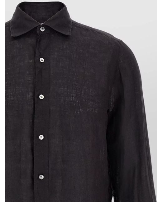 Finamore 1925 Blue Gaeta Shirt Long Sleeves Button Cuffs Sheer for men