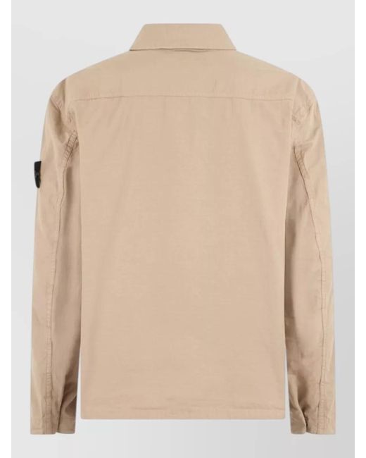 Stone Island Natural Cotton Jacket Collared Long Sleeves Buttoned Pockets for men