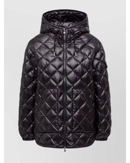 Moncler Black Short Down Jacket With Diamond Quilting And Hood
