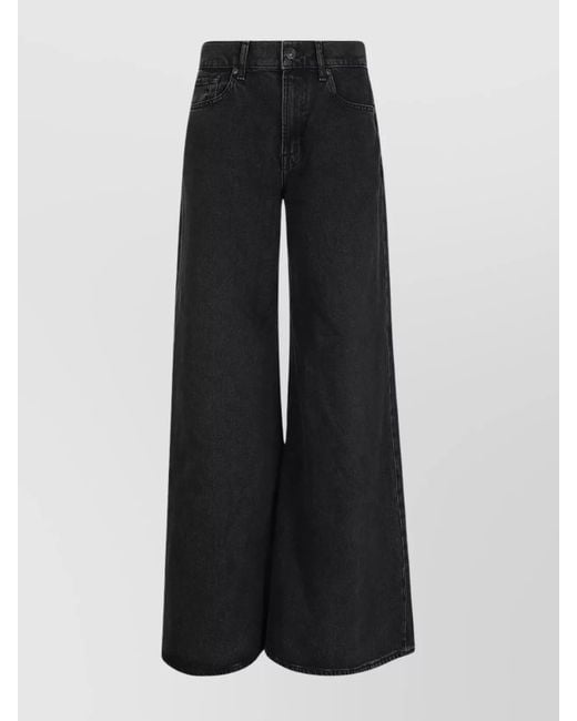 7 For All Mankind Black High-Rise Wide-Leg Cotton Jeans