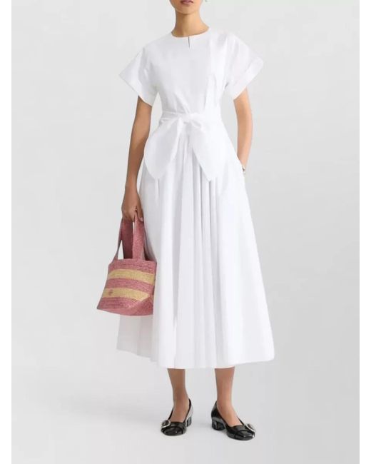 Patou White Short-Sleeve Knotted Midi Dress