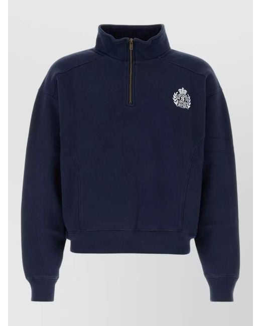Sporty & Rich Blue Ny Crest Embroidered Quarter Zip Sweatshirt for men