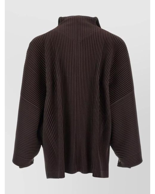 Homme Plissé Issey Miyake Black Pleated High Collar Coat With Wide Sleeves for men