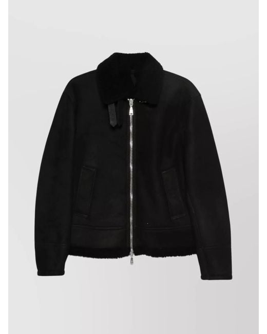 Tagliatore Black Shearling Leather Jacket for men