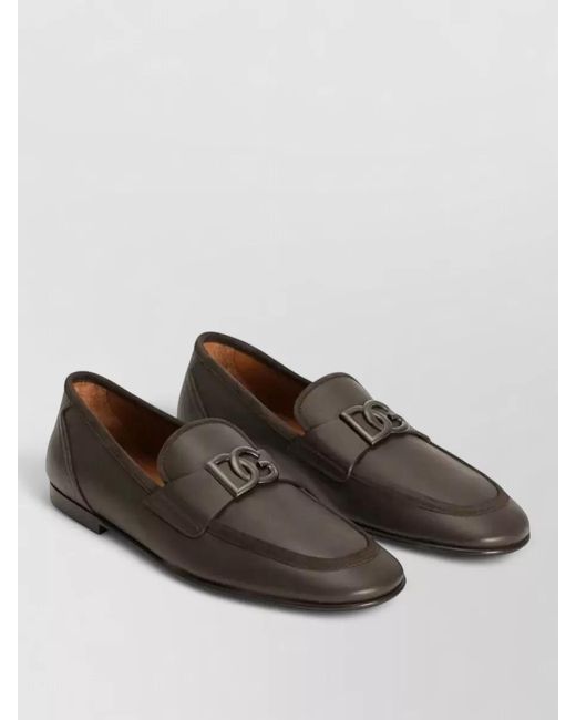 Dolce & Gabbana Brown Calfskin Loafers Almond Toe Flat Sole for men