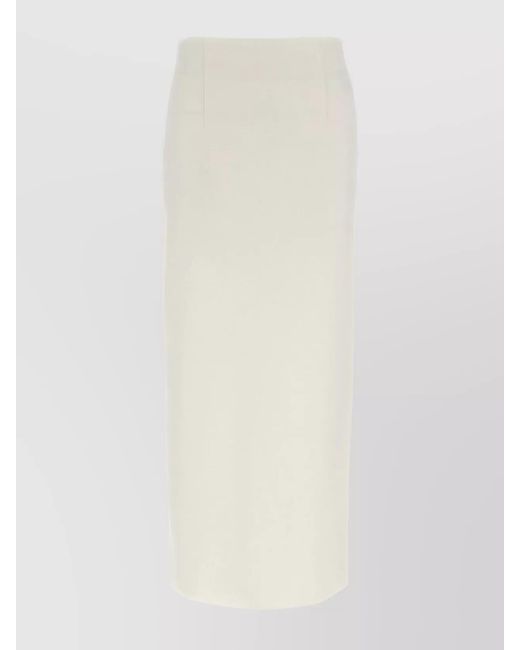 Auralee White Silk Double-Face Knit Pencil Skirt