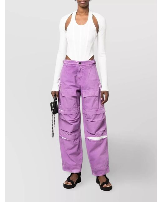 DARKPARK Purple Cotton Wide-Leg Cargo Trousers