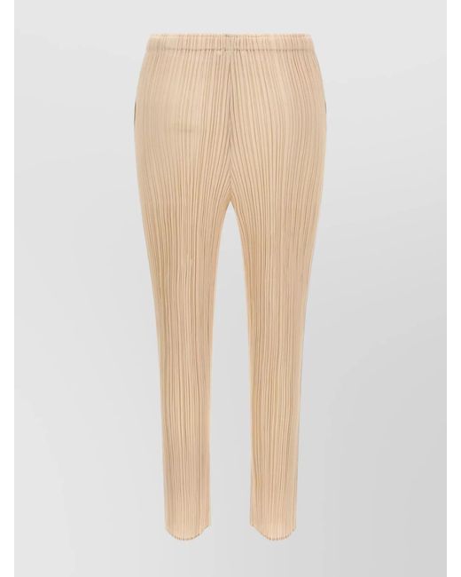 Pleats Please Issey Miyake Natural Polyester Slim-Fit Trousers