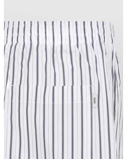 AMI White Elasticated Shorts Vertical Stripes Pockets for men