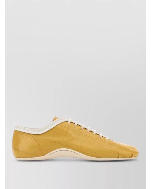 Dries Van Noten Yellow Leather Sneakers Lace Up Contrasting Sole