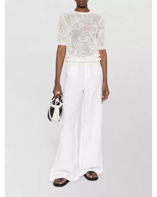 Fabiana Filippi White Short Sleeve Top Round Neck Crochet