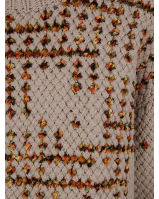 Dries Van Noten Natural Textured Knit Sweater Abstract Design for men