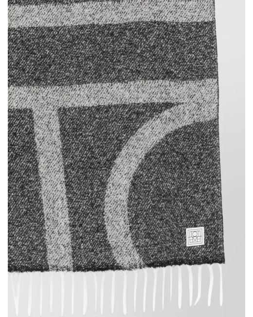 Totême Gray Fringed Monogram Scarf