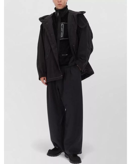 And Wander Black Fishtail Octa Hooded Long Jacket for men
