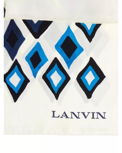 Lanvin Blue Silk Geometric-Print Scarf