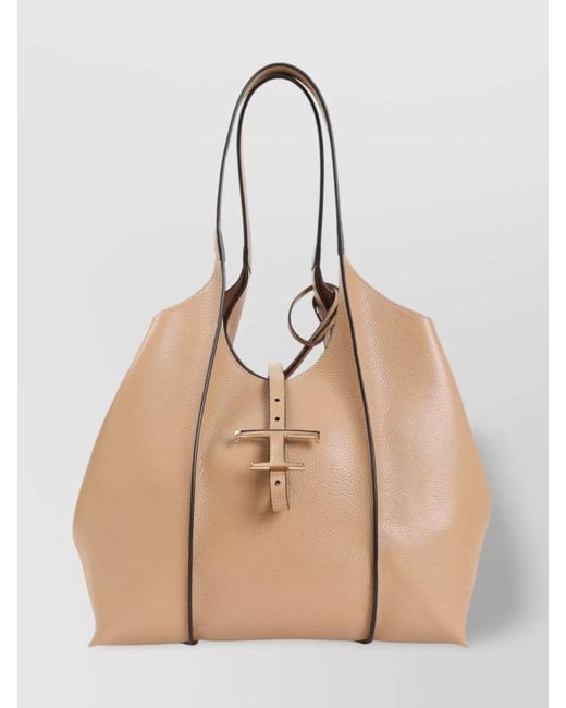 Tod's Natural Grained Leather Shoulder Bag With Double Handles