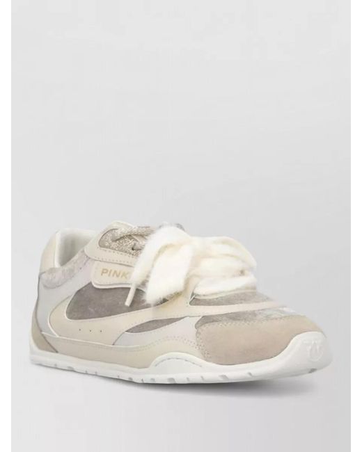Pinko Natural Casual Sneakers Lace Bow Glitter Suede