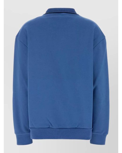 Miu Miu Blue Cotton Oversized Polo Shirt Ribbed Cuffs Hem