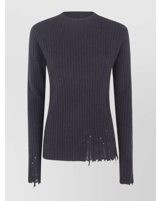 Uma Wang Blue Cashmere Ribbed Knitted Top