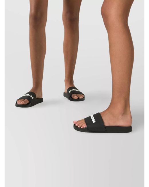 Balenciaga Black Rubber Sole Open Toe Logo Pool Slides