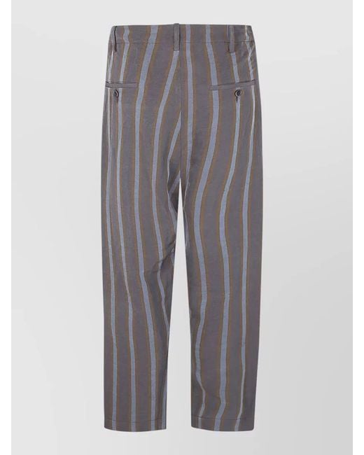 Uma Wang Gray Perch Signy Striped Tailored Trousers Belt Loops for men