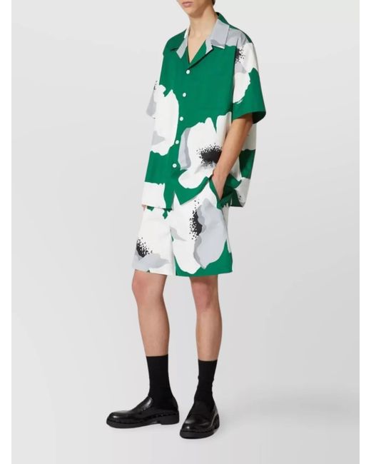 Valentino Garavani Green Cotton Floral-Print Bermuda Shorts for men