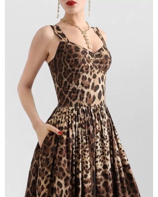 Dolce & Gabbana Multicolor Leo Print Cotton Midi Dress