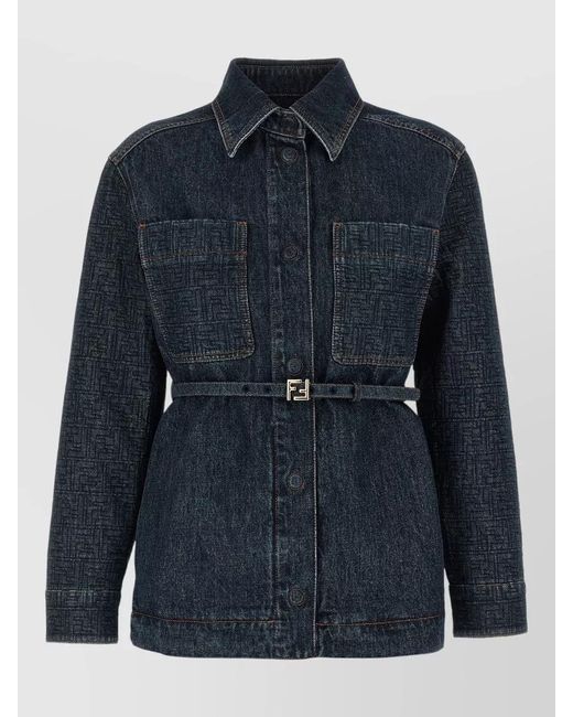 Fendi Blue Denim Belted Quilted Single-Breasted Coat