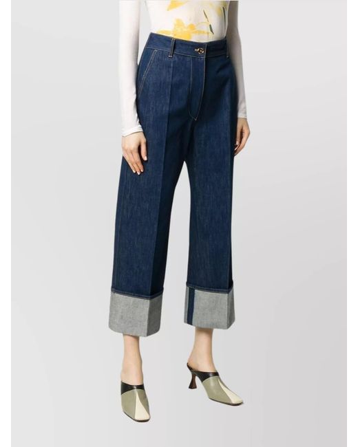 Patou Blue Denim High-Rise Straight-Leg Cropped Jeans