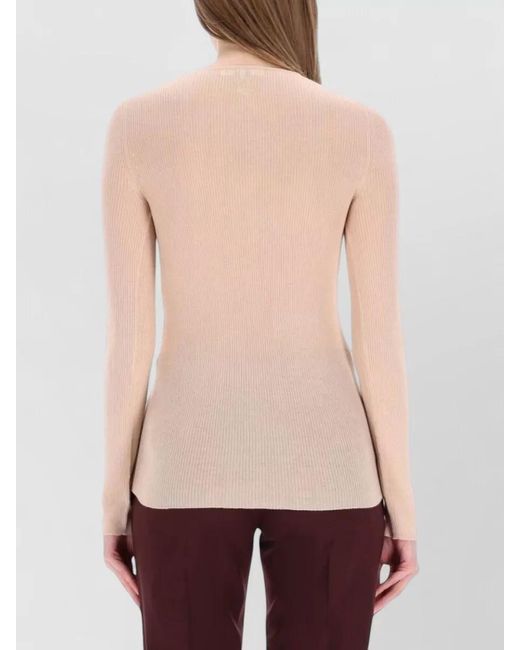Chloé Natural Rib Knit Top Buttons Fitted Long Sleeves
