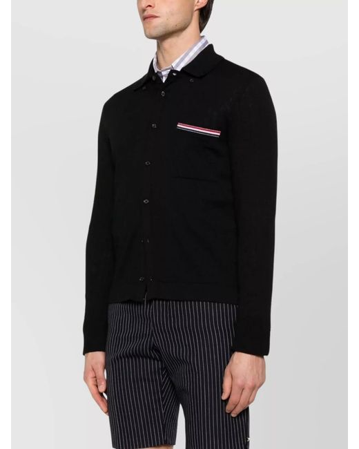 Thom Browne Black Virgin Wool Ribbed Cardigan for men
