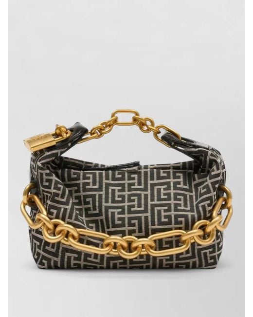 Balmain Metallic Sync Mini Tote Monogram Jacquard Chain Handle