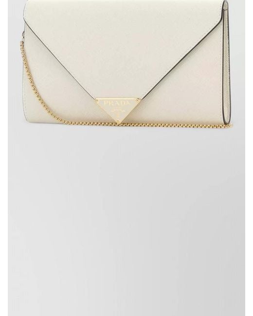 Prada Natural Leather Mini Crossbody Bag Envelope Shape Chain