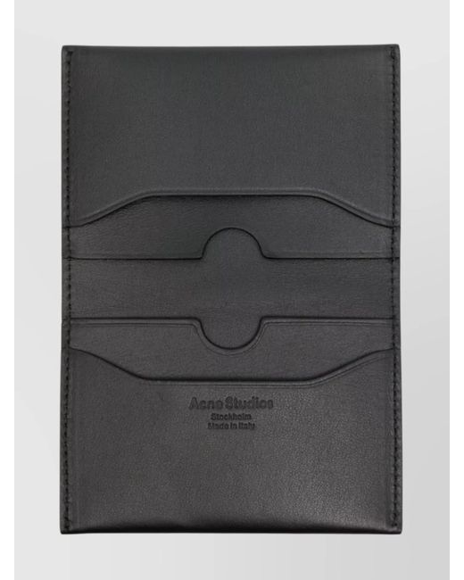 Acne Black Leather Logo Flap Compact Folded Wallet for men